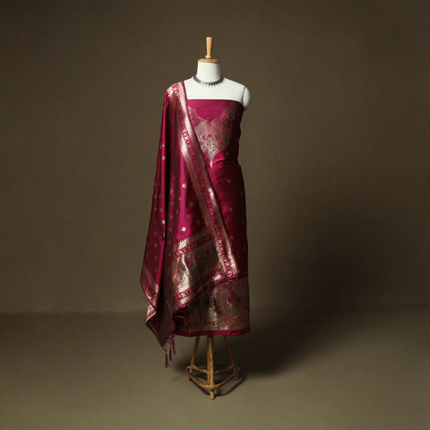 Bangalore Silk Paithani Weave 3pc Unstitched Dress Material Suit Set 19