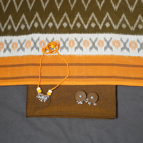 Brown - 3pc unstitched plain dress material with jewellery