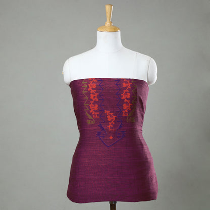 Purple - Phulia Jamdani Weave Handloom Cotton Kurta Material  - 2.6 meter