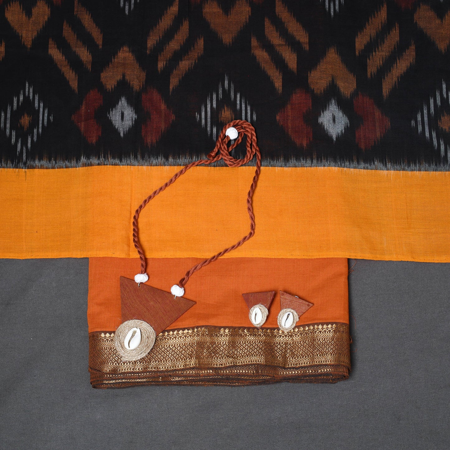 Orange - 3pc unstitched plain dress material with jewellery