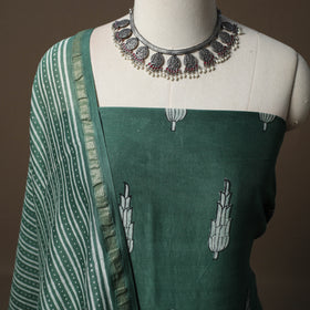 Akola Hand Block Print Chanderi Silk 2pc Unstitched Dress Material Kurta Set 14