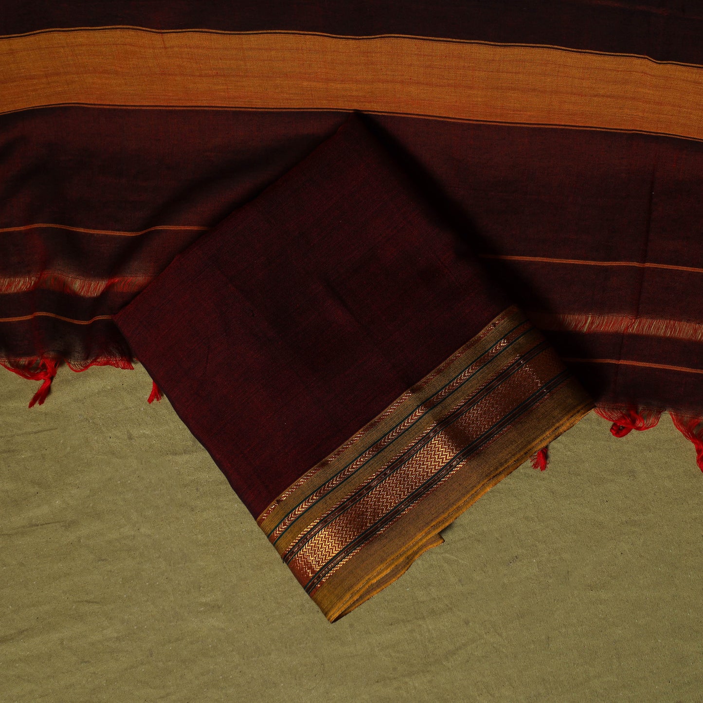 Dharwad Cotton 3pc Unstitched Dress Material Suit Set with Woven Zari Border 89