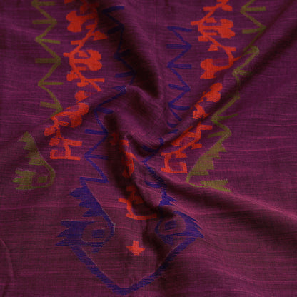 Purple - Phulia Jamdani Weave Handloom Cotton Kurta Material  - 2.6 meter