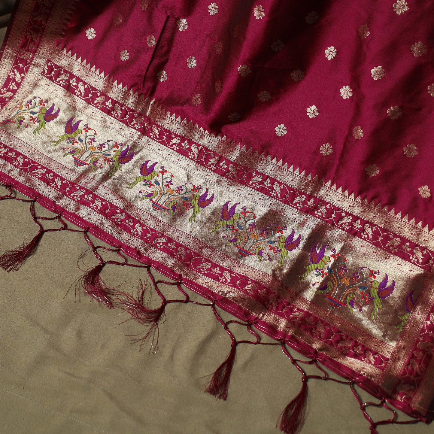 Pink - Bangalore Silk Paithani Weave 3pc Unstitched Dress Material Suit Set 19