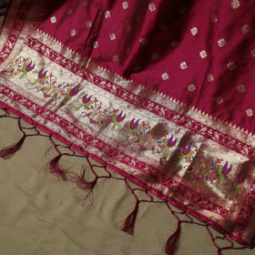 Pink - Bangalore Silk Paithani Weave 3pc Unstitched Dress Material Suit Set 19