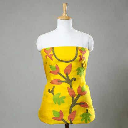 Yellow - 3pc Phulia Jamdani Weave Handloom Silk Cotton Suit Material Set