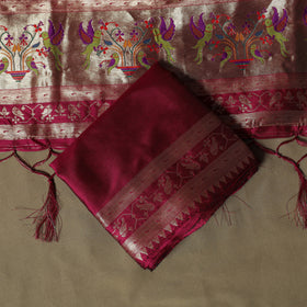 Pink - Bangalore Silk Paithani Weave 3pc Unstitched Dress Material Suit Set 19