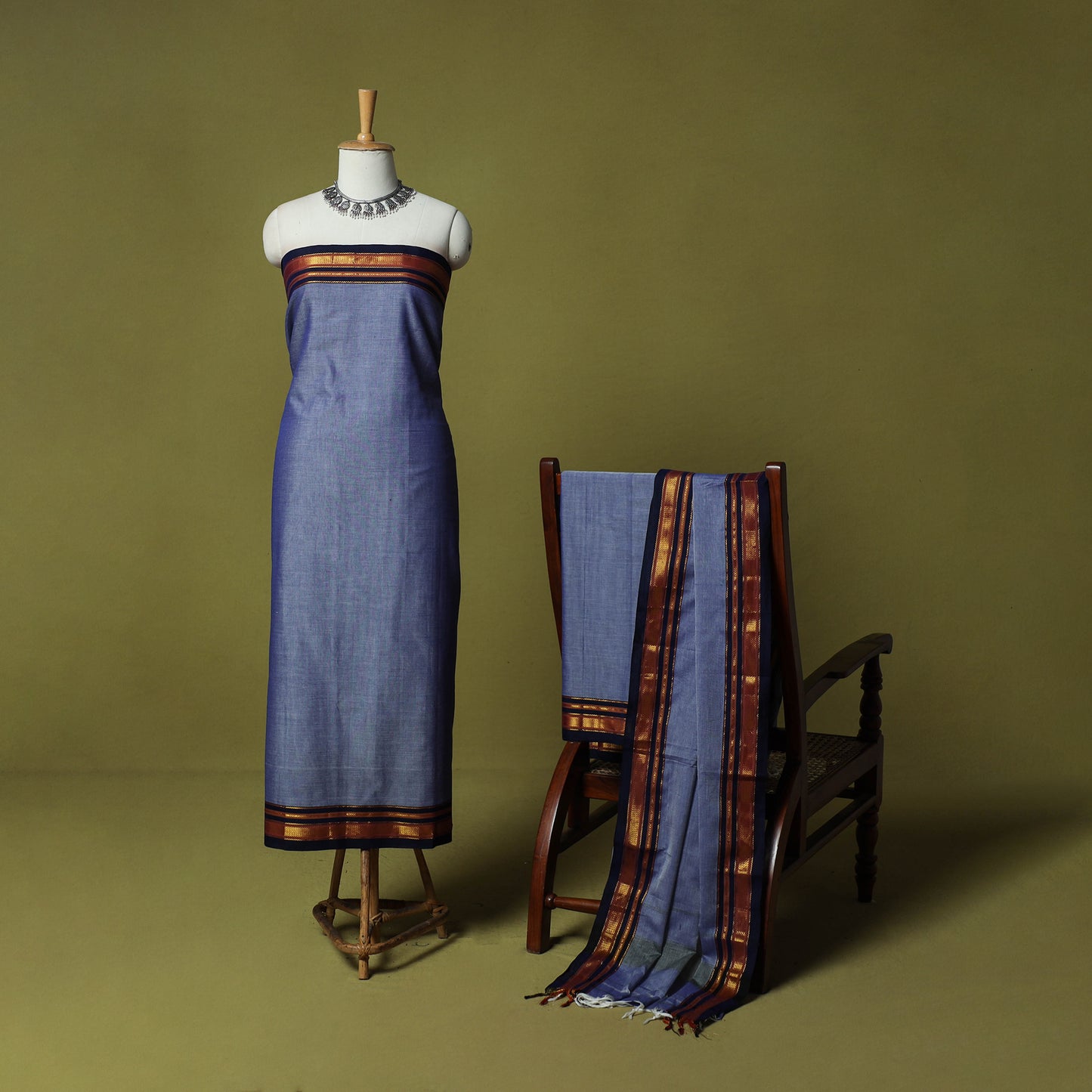 Dharwad Cotton 3pc Unstitched Dress Material Suit Set with Woven Zari Border 90