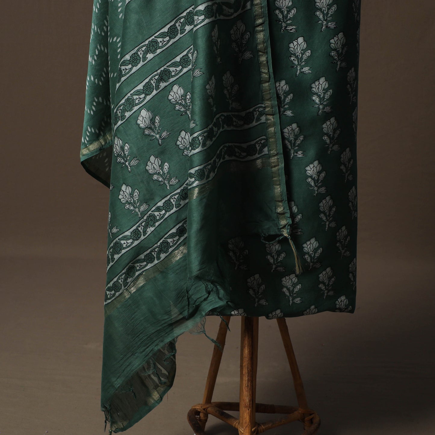 Akola Hand Block Print Chanderi Silk 2pc Unstitched Dress Material Kurta Set 15