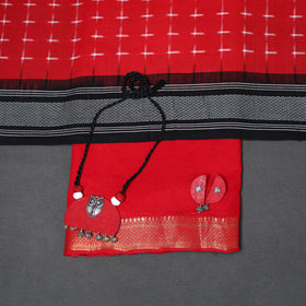 Red - 3pc unstitched plain dress material with jewellery