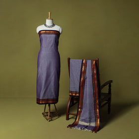 Dharwad Cotton 3pc Unstitched Dress Material Suit Set with Woven Zari Border 91
