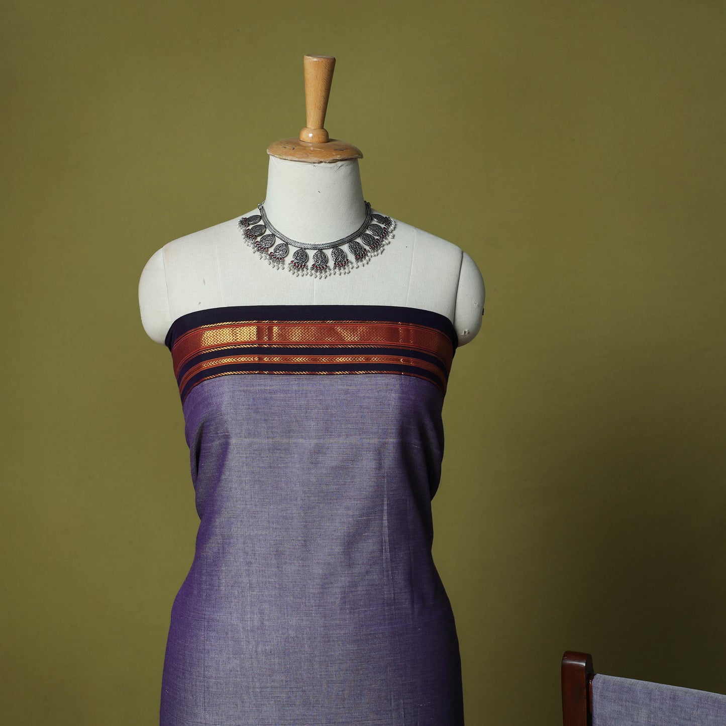 Dharwad Cotton 3pc Unstitched Dress Material Suit Set with Woven Zari Border 91