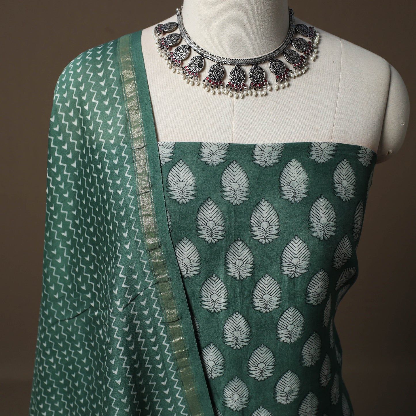 Akola Hand Block Print Chanderi Silk 2pc Unstitched Dress Material Kurta Set 16