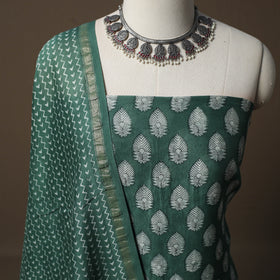 Akola Hand Block Print Chanderi Silk 2pc Unstitched Dress Material Kurta Set 16