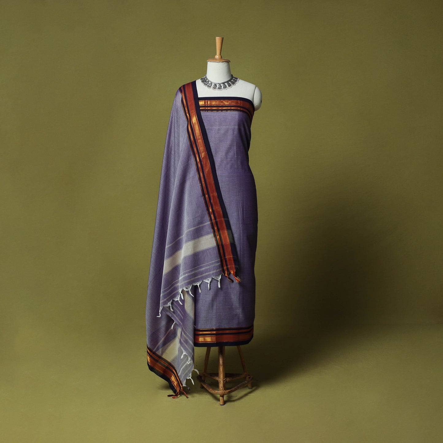 Dharwad Cotton 3pc Unstitched Dress Material Suit Set with Woven Zari Border 91