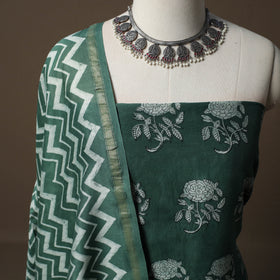 Akola Hand Block Print Chanderi Silk 2pc Unstitched Dress Material Kurta Set 17
