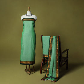 Dharwad Cotton 3pc Unstitched Dress Material Suit Set with Woven Zari Border 92