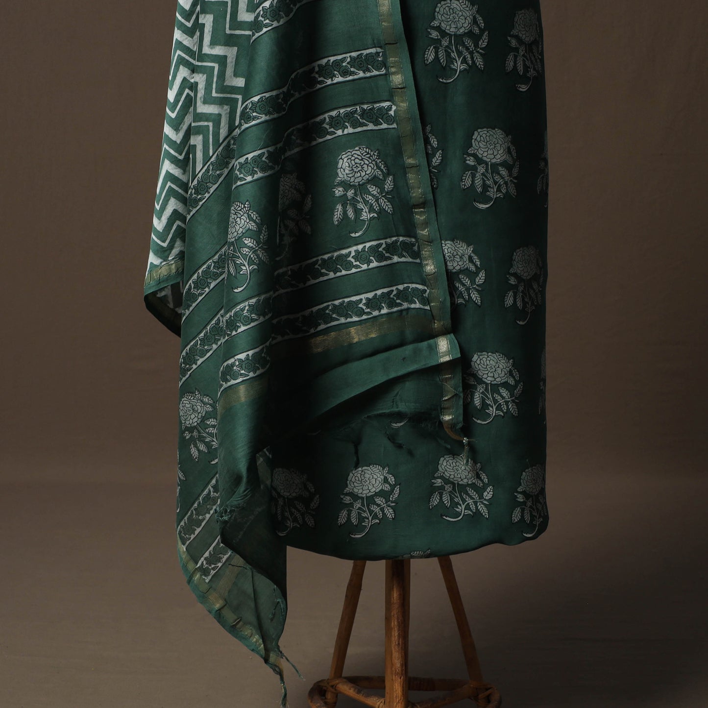 Akola Hand Block Print Chanderi Silk 2pc Unstitched Dress Material Kurta Set 17