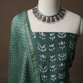 Akola Hand Block Print Chanderi Silk 2pc Unstitched Dress Material Kurta Set 18