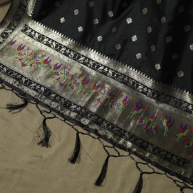 Black - Bangalore Silk Paithani Weave 3pc Unstitched Dress Material Suit Set 21