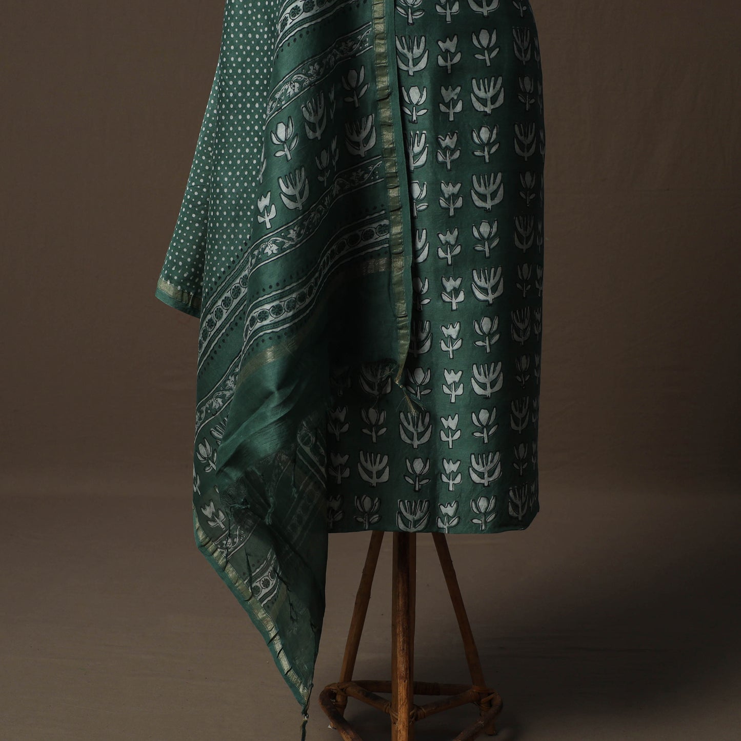 Akola Hand Block Print Chanderi Silk 2pc Unstitched Dress Material Kurta Set 18