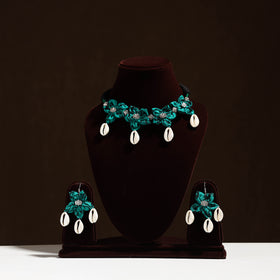 Green - fabart phool kali shell choker necklace set 01