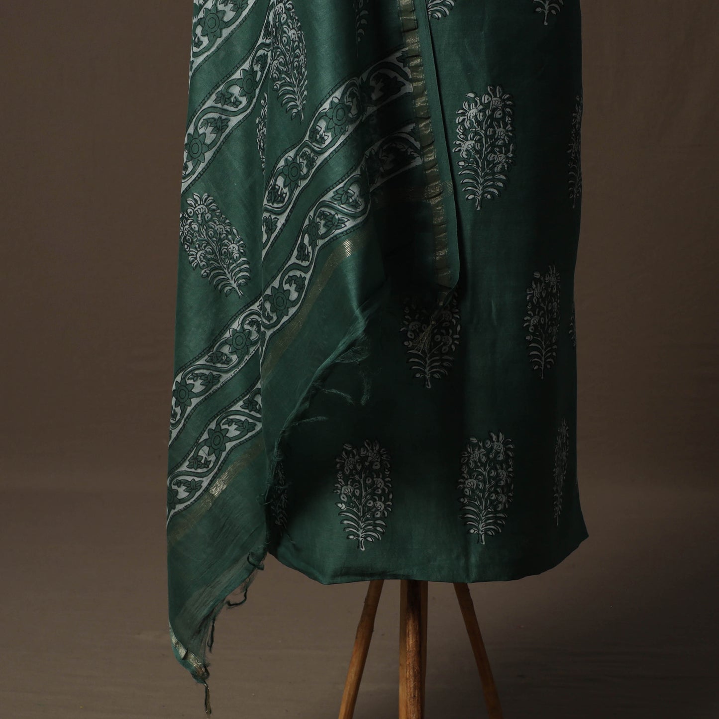 Akola Hand Block Print Chanderi Silk 2pc Unstitched Dress Material Kurta Set 19