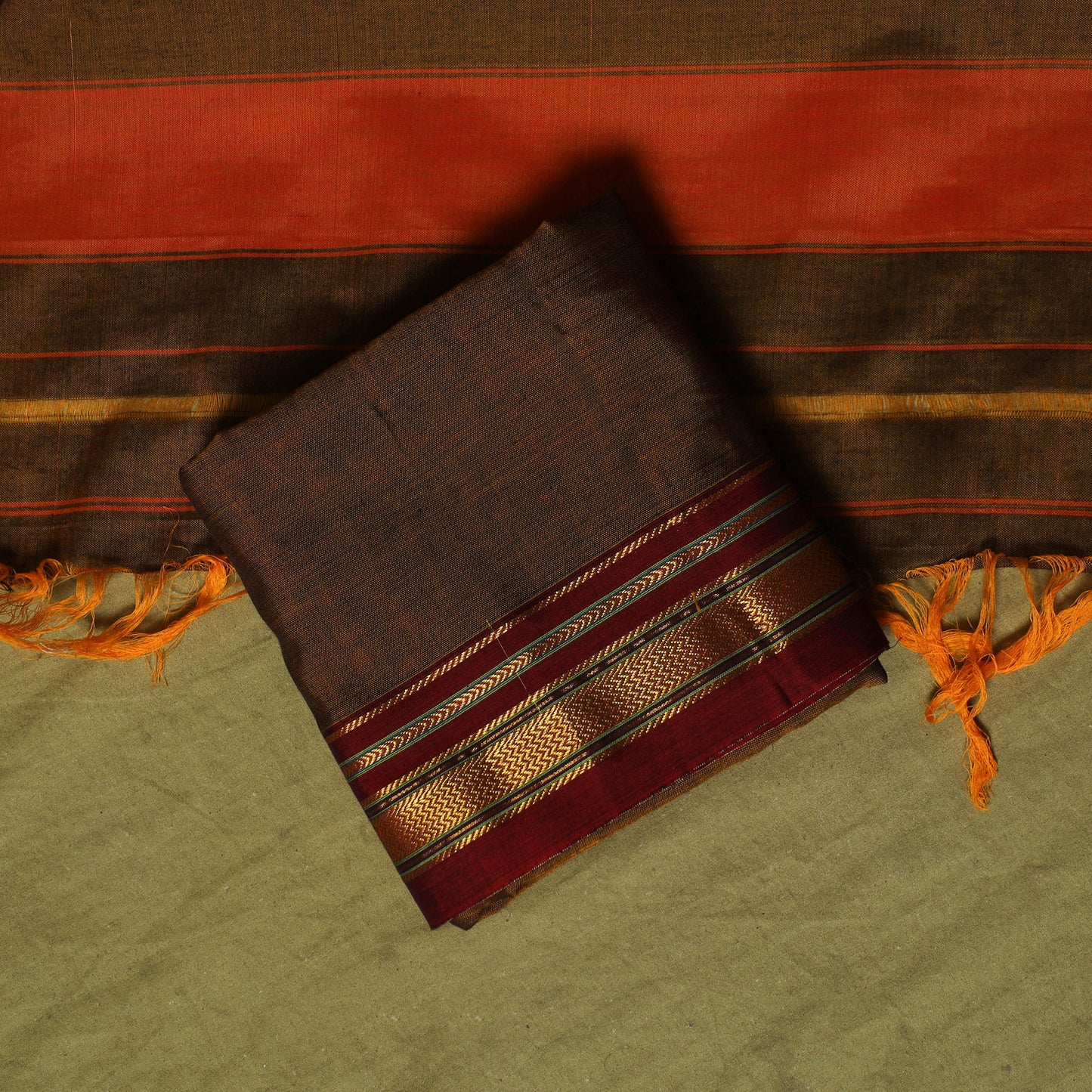Dharwad Cotton 3pc Unstitched Dress Material Suit Set with Woven Zari Border 93