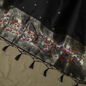 Black - Bangalore Silk Paithani Weave 3pc Unstitched Dress Material Suit Set 22