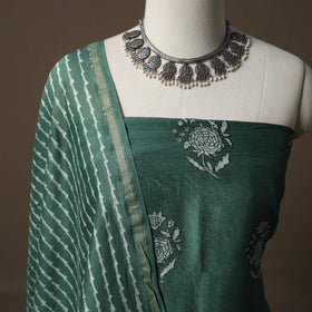 Akola Hand Block Print Chanderi Silk 2pc Unstitched Dress Material Kurta Set  20