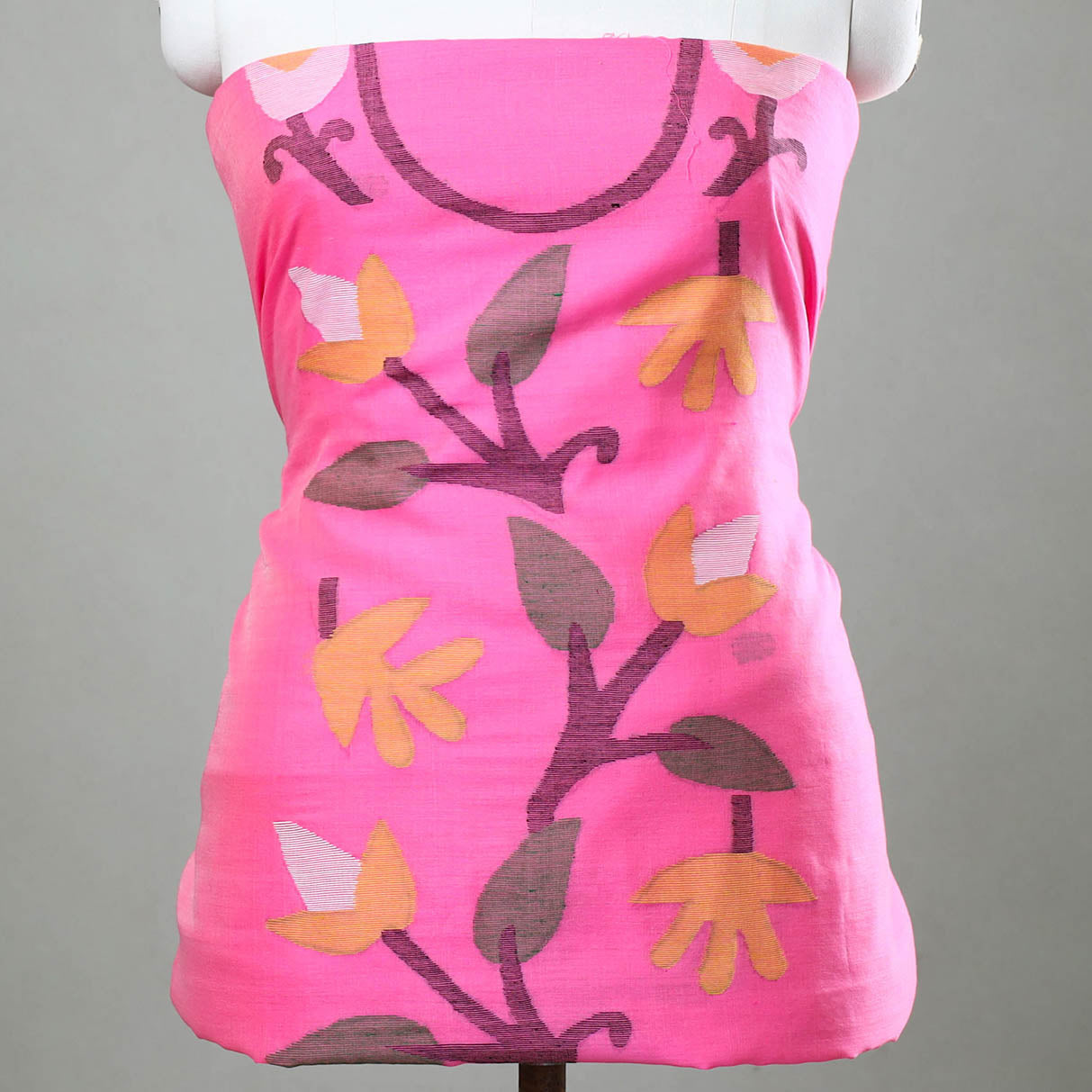 Pink - 3pc Phulia Jamdani Weave Handloom Silk Cotton Suit Material Set