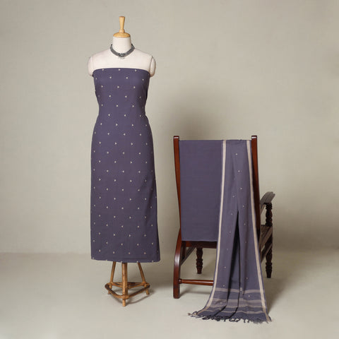 Purple - 3pc Cotton Unstitched Jacquard Dress Material 17