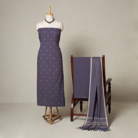 Purple - 3pc Cotton Unstitched Jacquard Dress Material 17