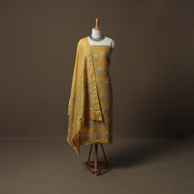 Akola Hand Block Print Chanderi Silk 2pc Unstitched Dress Material Kurta Set 21