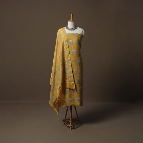 Akola Hand Block Print Chanderi Silk 2pc Unstitched Dress Material Kurta Set 21