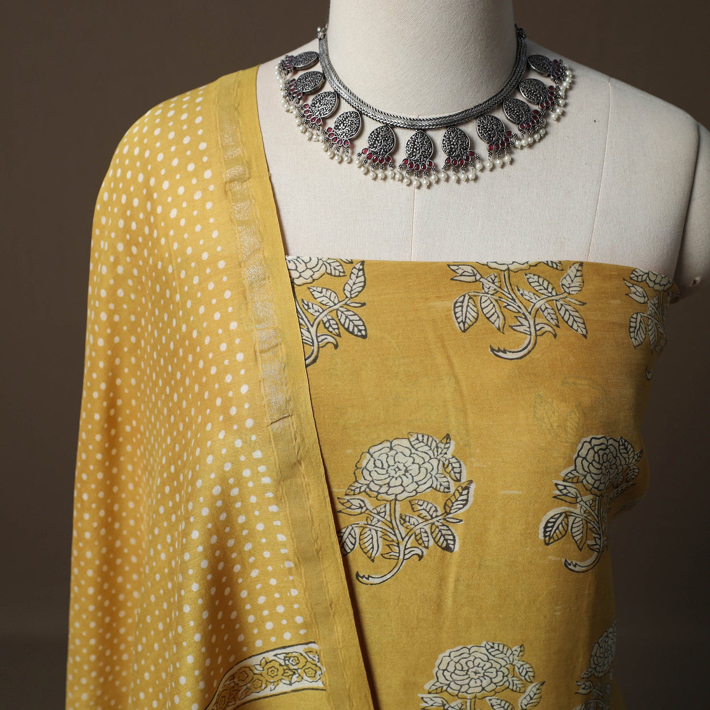 Akola Hand Block Print Chanderi Silk 2pc Unstitched Dress Material Kurta Set 21