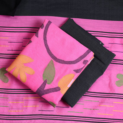 Pink - 3pc Phulia Jamdani Weave Handloom Silk Cotton Suit Material Set
