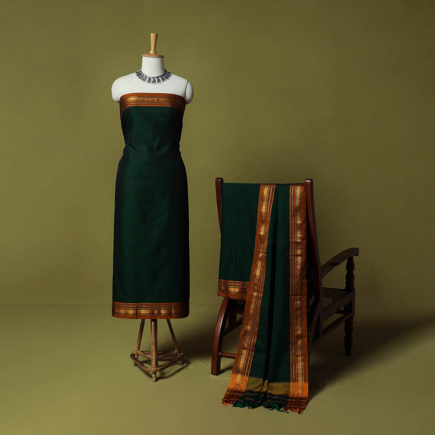 Dharwad Cotton 3pc Unstitched Dress Material Suit Set with Woven Zari Border 96