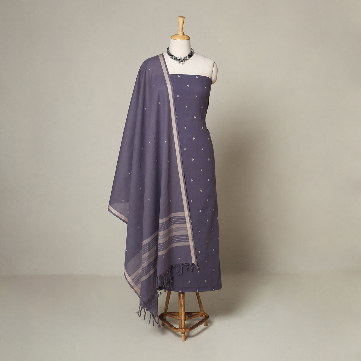 Purple - 3pc Cotton Unstitched Jacquard Dress Material 17