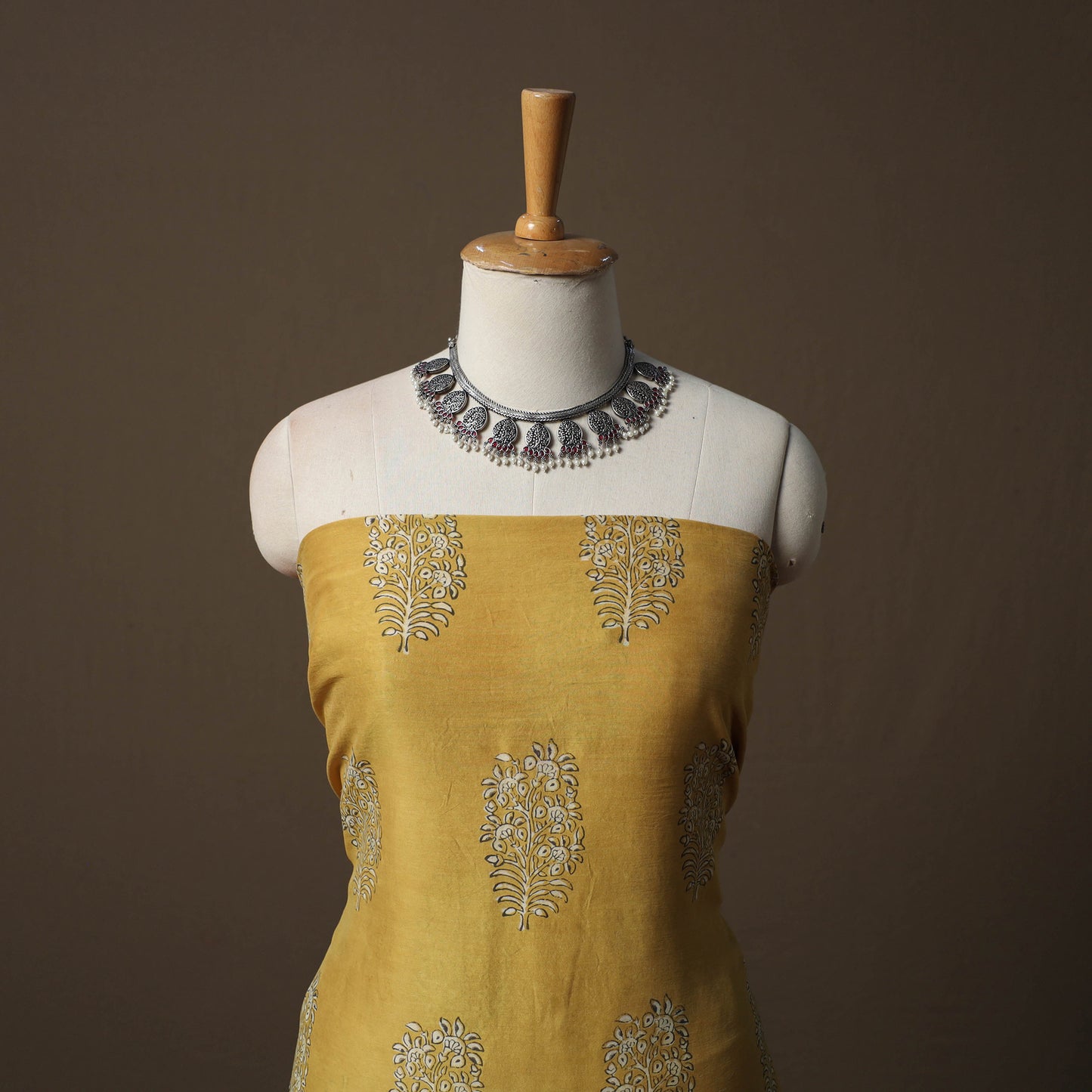 Akola Hand Block Print Chanderi Silk 2pc Unstitched Dress Material Kurta Set 22