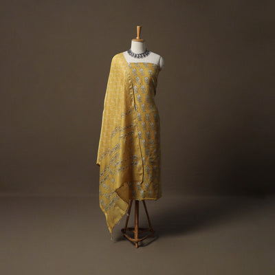 Akola Hand Block Print Chanderi Silk 2pc Unstitched Dress Material Kurta Set 23