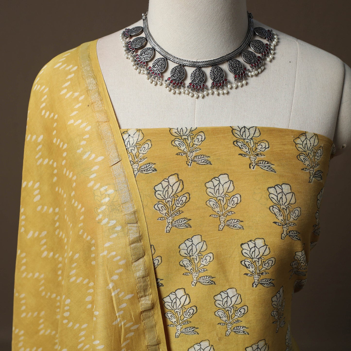 Akola Hand Block Print Chanderi Silk 2pc Unstitched Dress Material Kurta Set 23