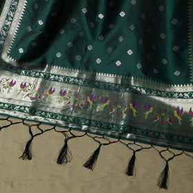 Green - Bangalore Silk Paithani Weave 3pc Unstitched Dress Material Suit Set 24