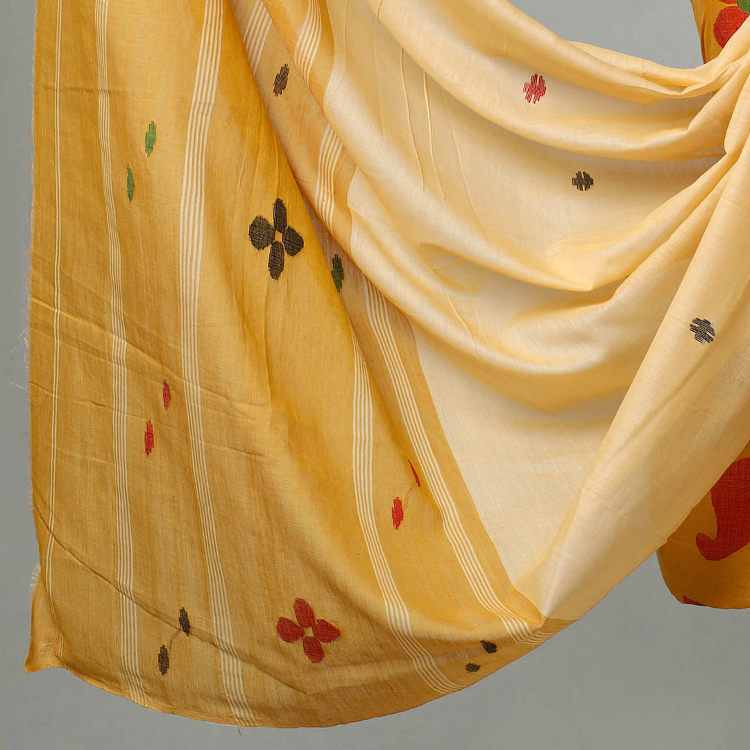 Yellow - 3pc Phulia Jamdani Weave Handloom Cotton Suit Material Set