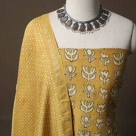 Akola Hand Block Print Chanderi Silk 2pc Unstitched Dress Material Kurta Set 24