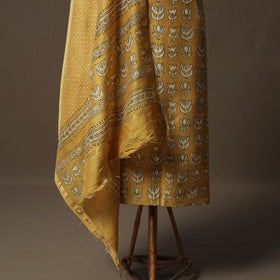 Akola Hand Block Print Chanderi Silk 2pc Unstitched Dress Material Kurta Set 24