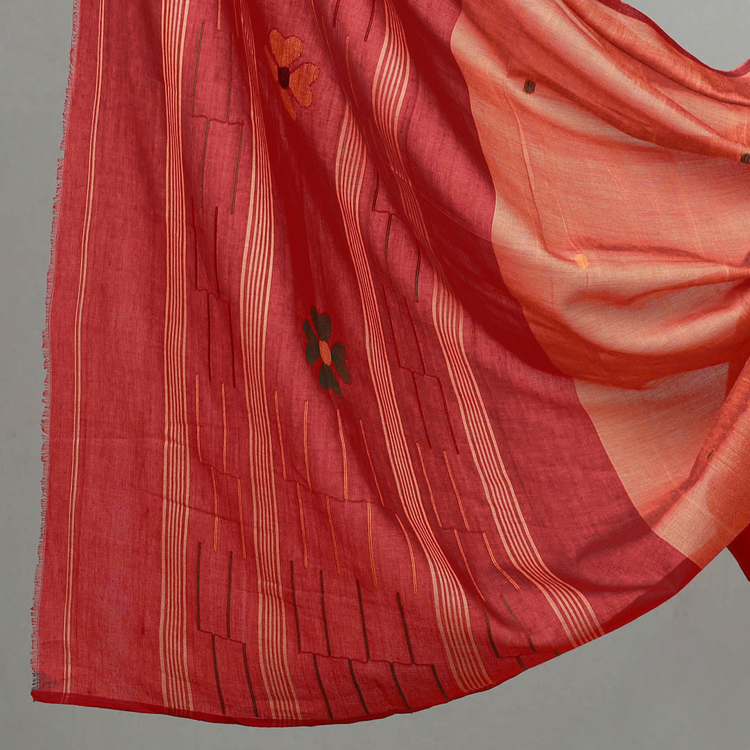 Red - 3pc Phulia Jamdani Weave Handloom Cotton Suit Material Set