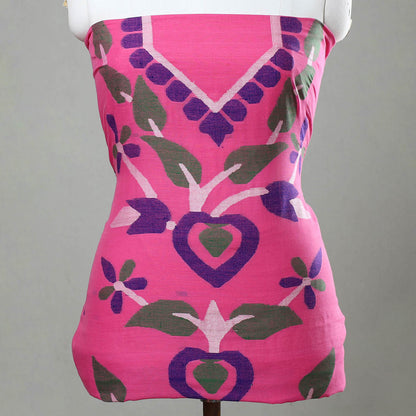 Pink - 3pc Phulia Jamdani Weave Handloom Cotton Suit Material Set