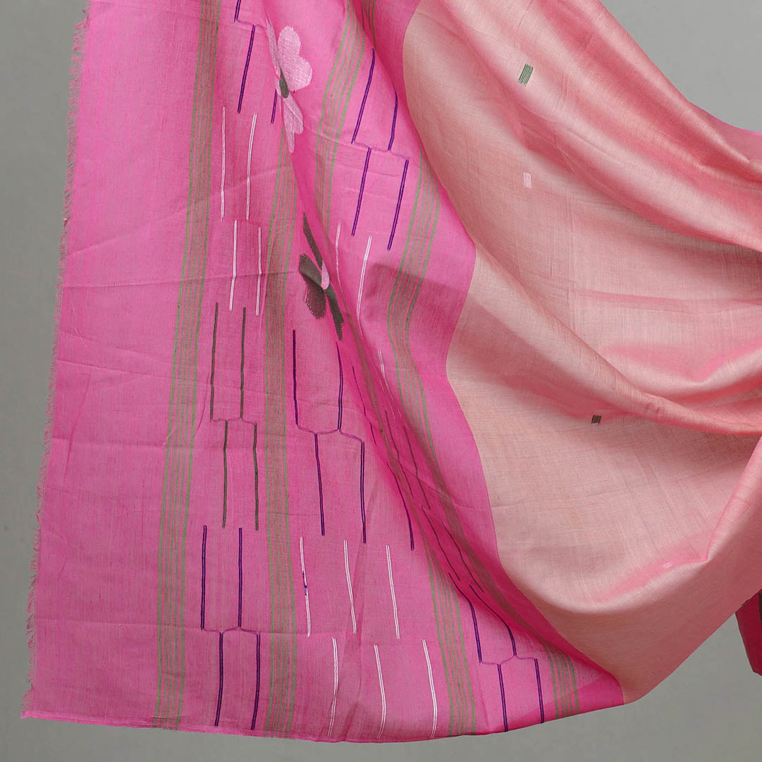 Pink - 3pc Phulia Jamdani Weave Handloom Cotton Suit Material Set