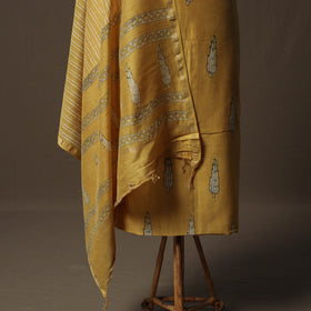 Akola Hand Block Print Chanderi Silk 2pc Unstitched Dress Material Kurta Set 27